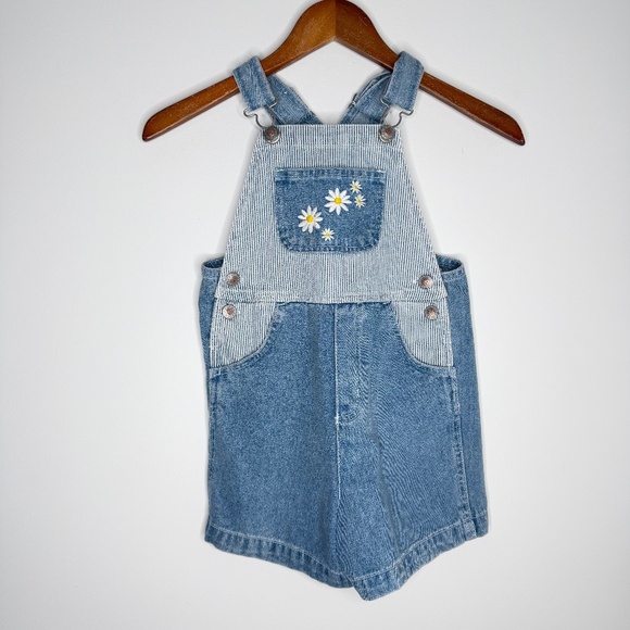 Vintage Other - Vintage New Legends Jean Flower Embroidered Shortalls Overalls 6x